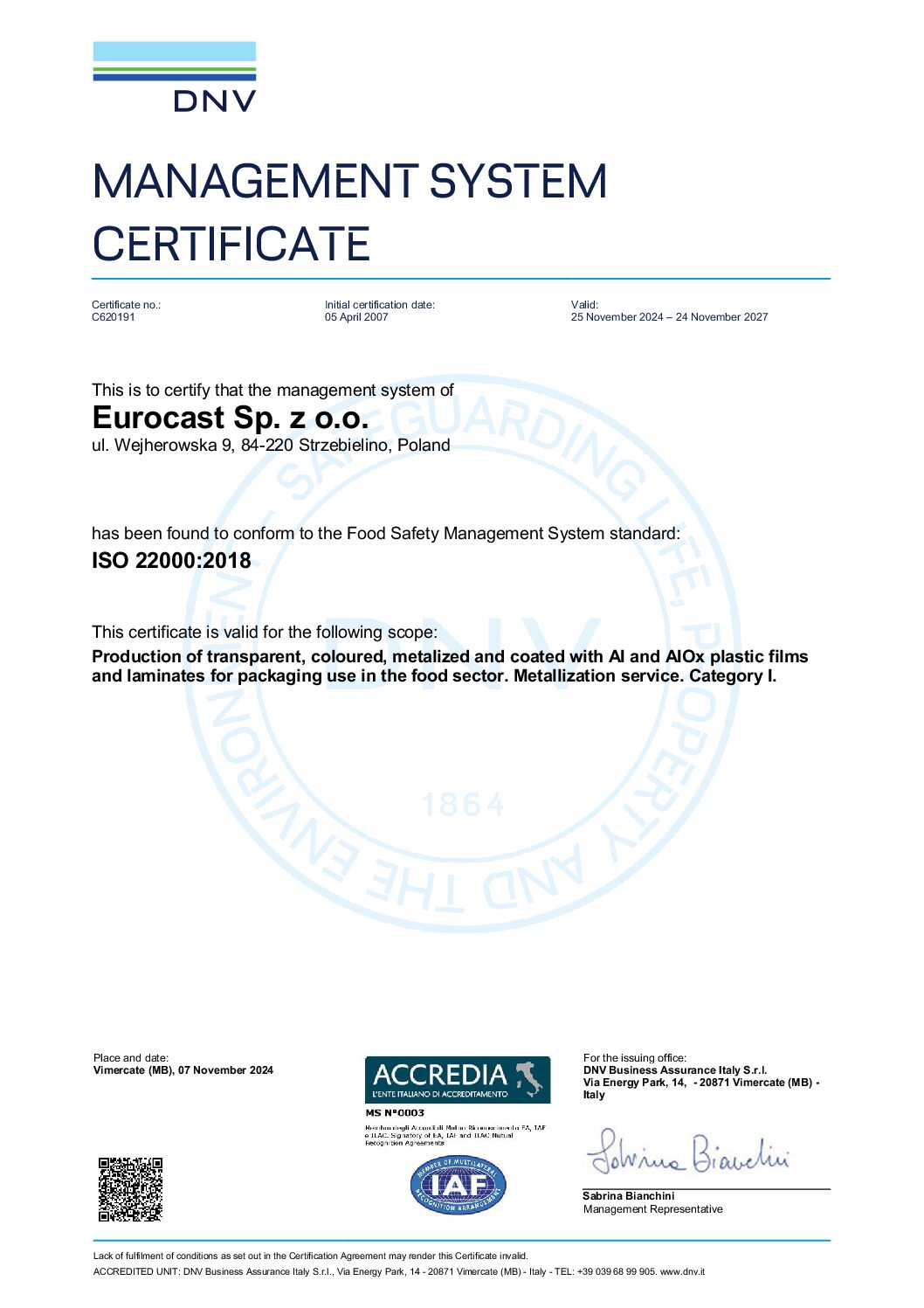 ISO 22000:2018 – certification