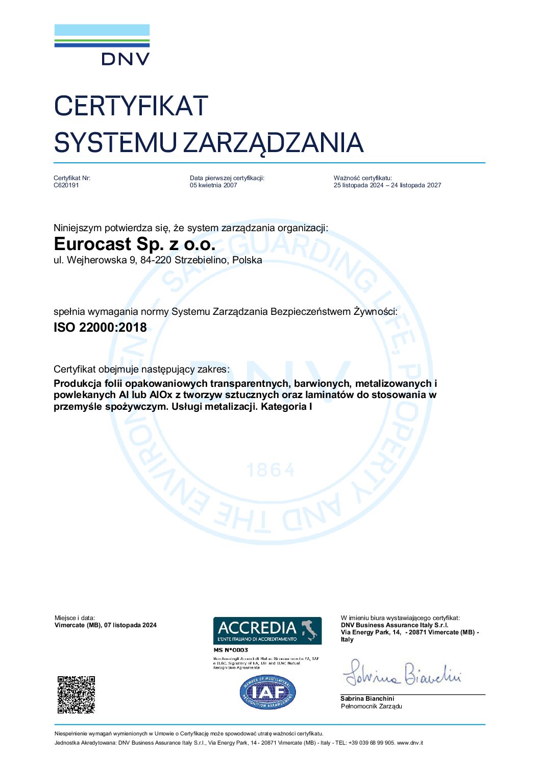 ISO 22000:2018 – certyfikat